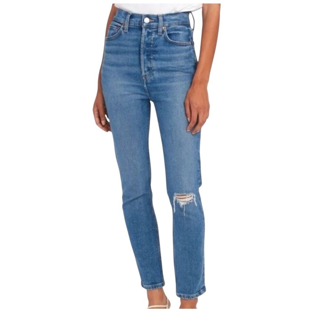 Re/Done Ultra High Rise Button Fly Cropped Ankle Blue Jeans 29
